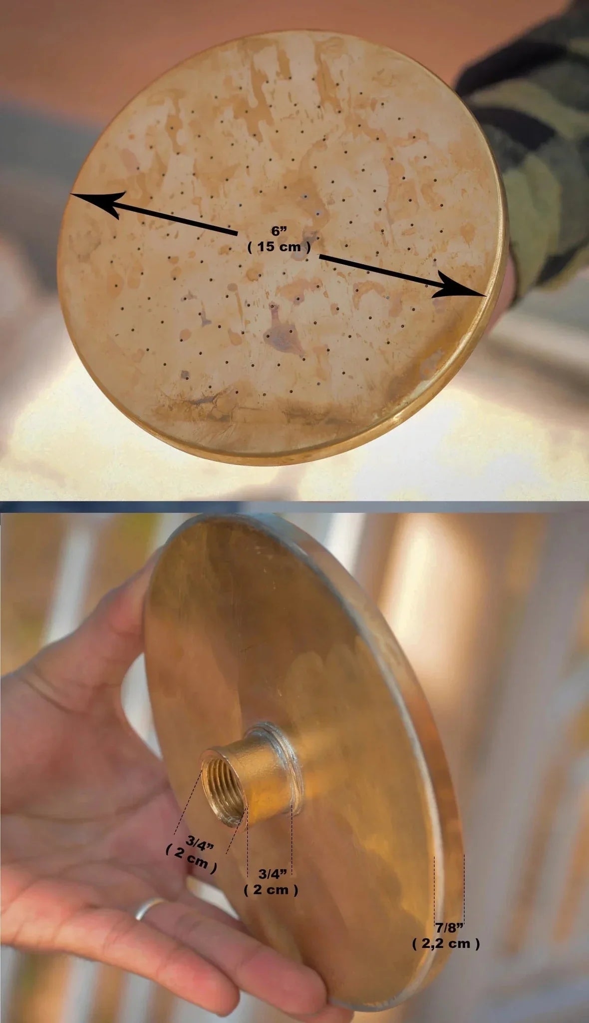 Unlacquered Solid Brass Rain Shower Head, Round Vintage Showerhead, Works Outdoor - BRASSDORIA