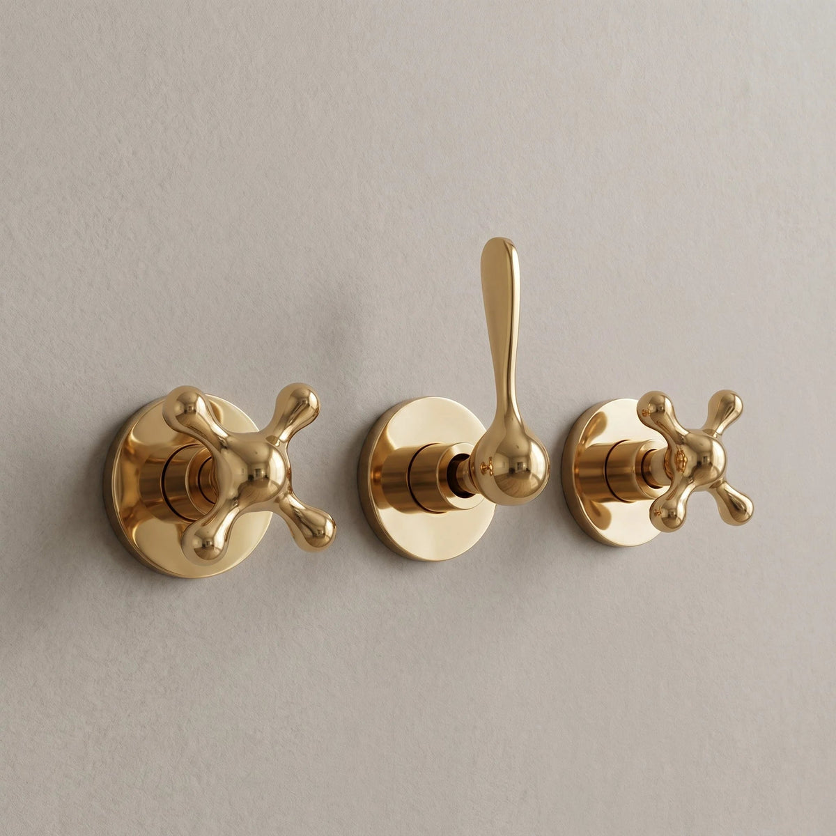 Unlacquered Solid Brass Shower System, High Pressure Curved Arm - BRASSDORIA