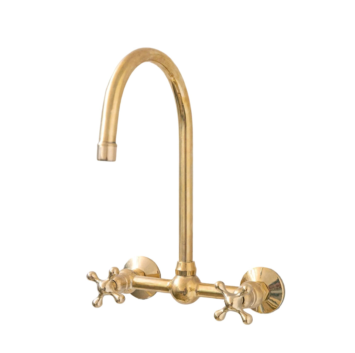 Unlacquered Wall Mounted Brass Gooseneck Faucet for Bathroom and Kitchen - BRASSDORIA