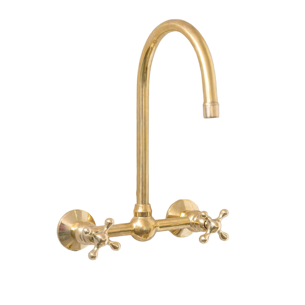Unlacquered Wall Mounted Brass Gooseneck Faucet for Bathroom and Kitchen - BRASSDORIA