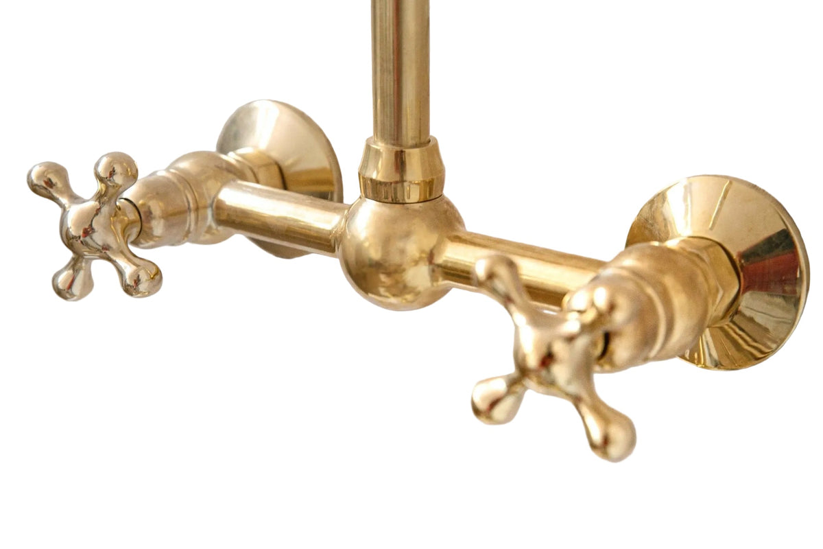 Unlacquered Wall Mounted Brass Gooseneck Faucet for Bathroom and Kitchen - BRASSDORIA