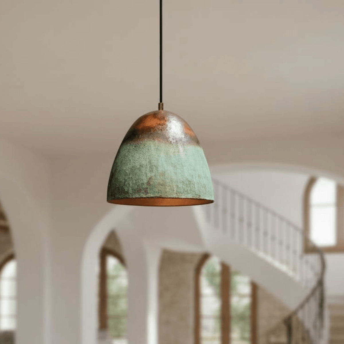 Verdigris Copper Bell Pendant – Green Patina Oxidized Ceiling Fixture - BRASSDORIA