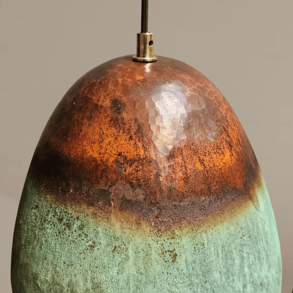 Verdigris Copper Bell Pendant – Green Patina Oxidized Ceiling Fixture - BRASSDORIA