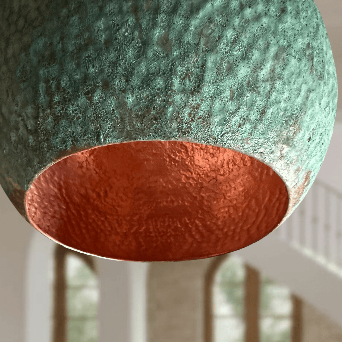 Verdigris Copper Dome Pendant – Green Patina Ceiling Light for Rustic Decor - BRASSDORIA