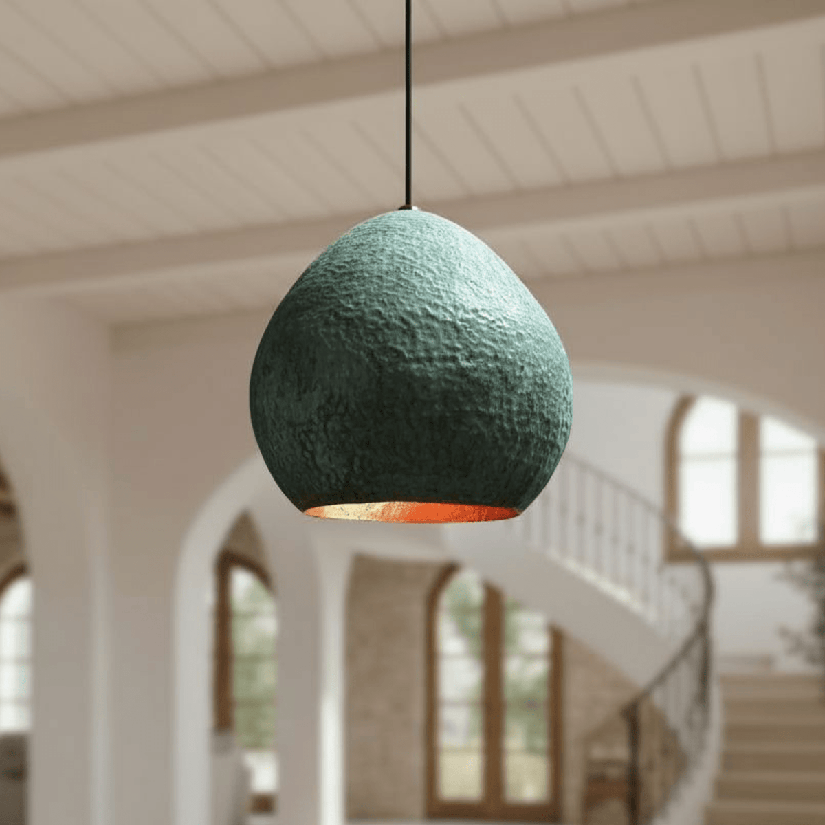 Verdigris Copper Dome Pendant – Green Patina Ceiling Light for Rustic Decor - BRASSDORIA