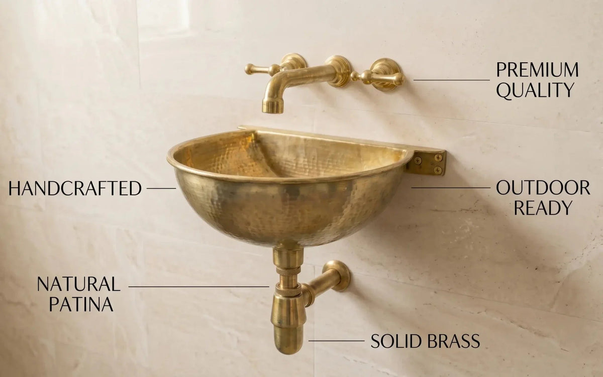 Vintage Brass Wall Mounted Sink with Unlacquered Brass Faucet - BRASSDORIA