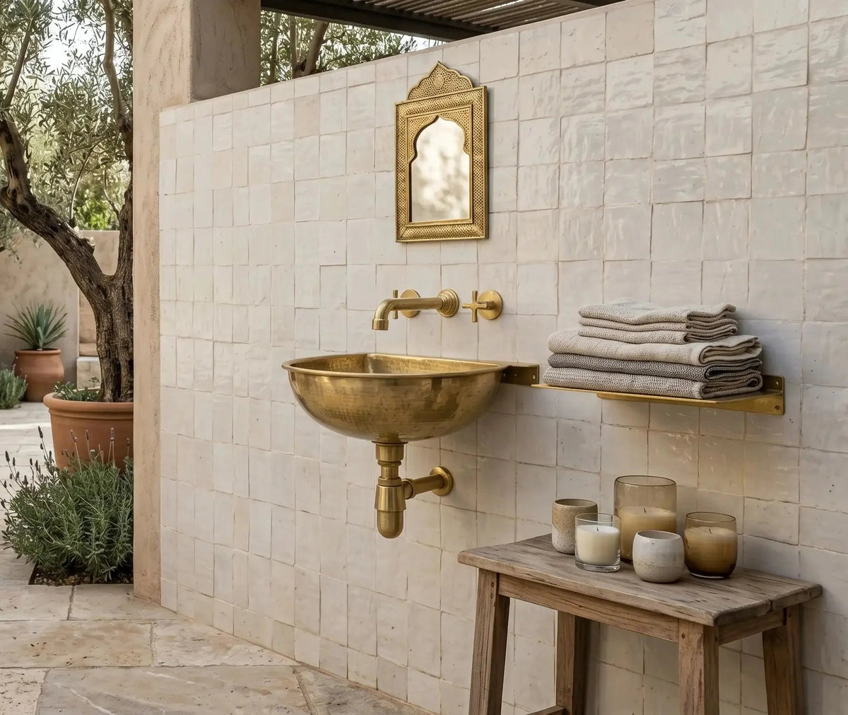 Vintage Brass Wall Mounted Sink with Unlacquered Brass Faucet - BRASSDORIA