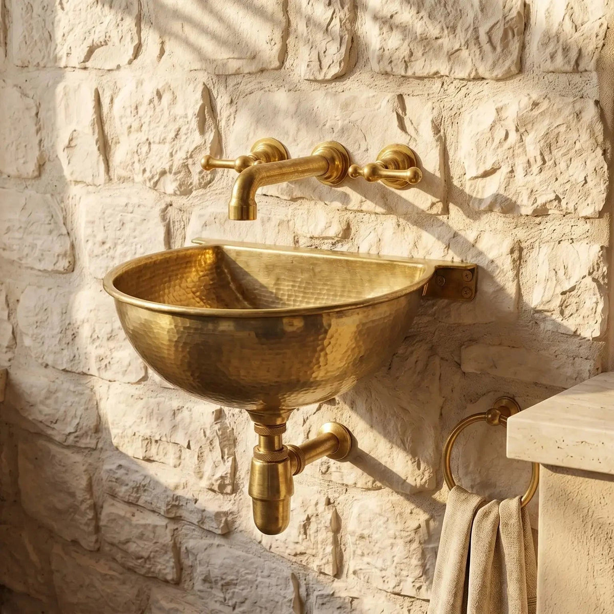 Vintage Brass Wall Mounted Sink with Unlacquered Brass Faucet - BRASSDORIA