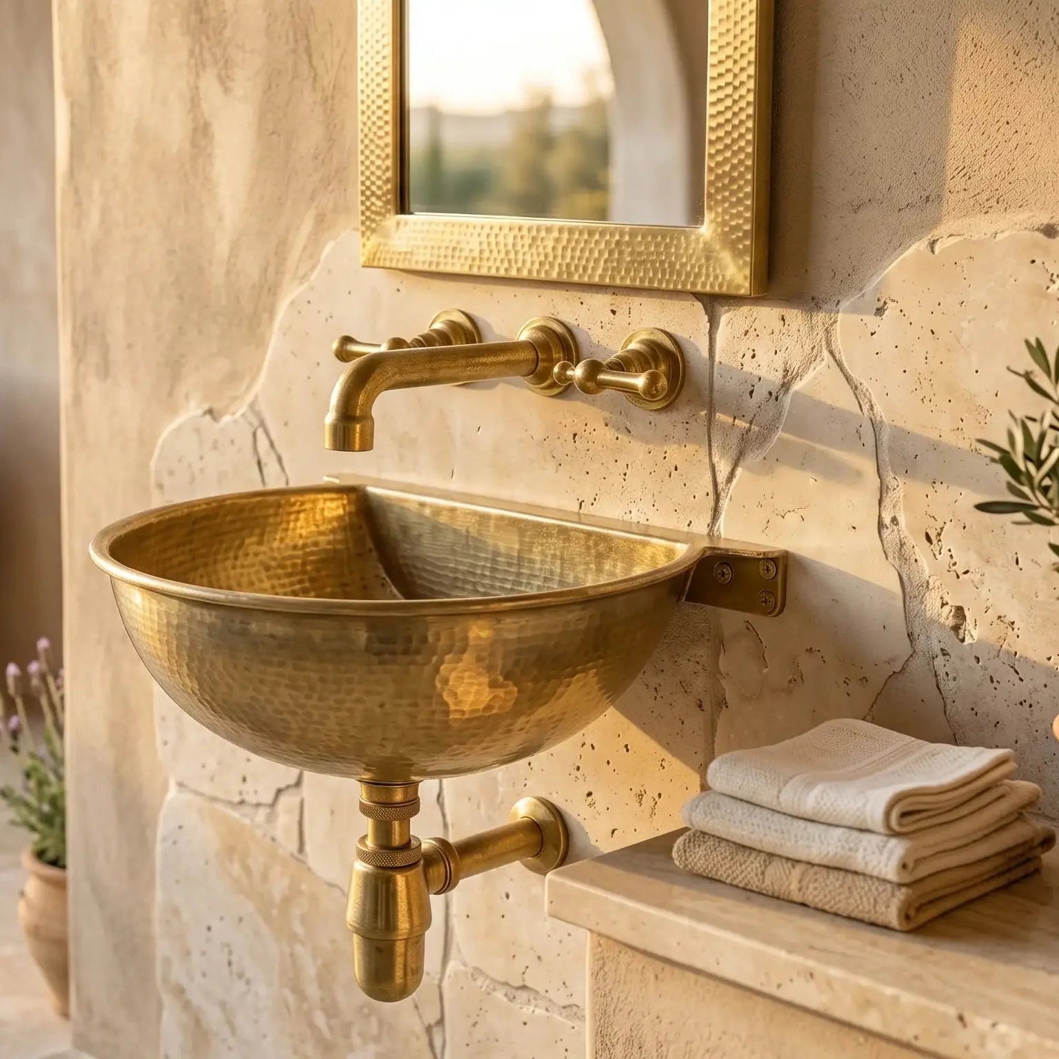 Vintage Brass Wall Mounted Sink with Unlacquered Brass Faucet - BRASSDORIA
