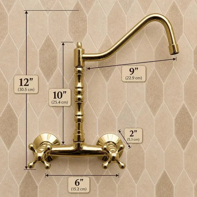 Wall Mounted Brass Antique Faucet for Bathroom and Kitchen - BRASSDORIA
