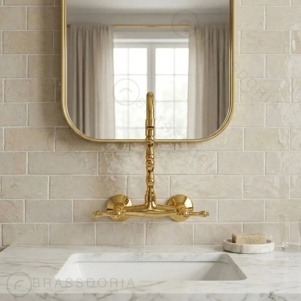 Wall Mounted Brass Antique Faucet for Bathroom and Kitchen - BRASSDORIA