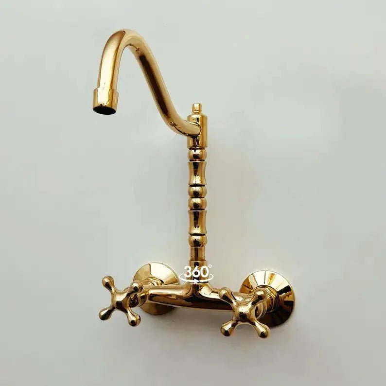 Wall Mounted Brass Antique Faucet for Bathroom and Kitchen - BRASSDORIA