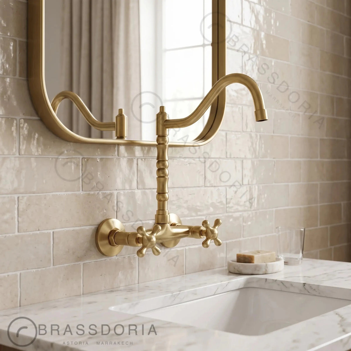 Wall Mounted Brass Antique Faucet for Bathroom and Kitchen - BRASSDORIA