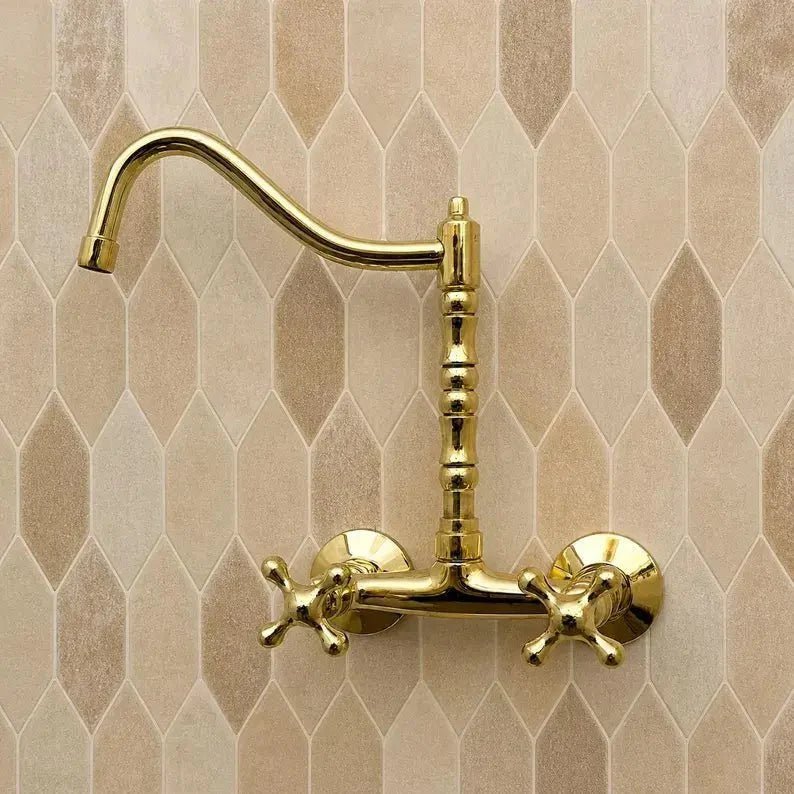 Wall Mounted Brass Antique Faucet for Bathroom and Kitchen - BRASSDORIA