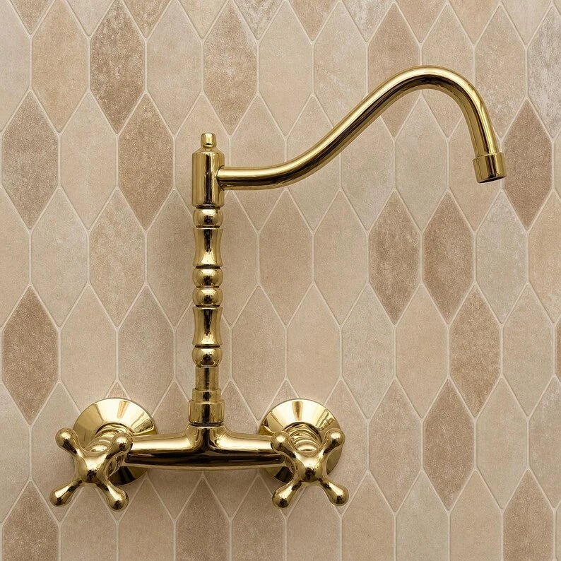 Wall Mounted Brass Antique Faucet for Bathroom and Kitchen - BRASSDORIA