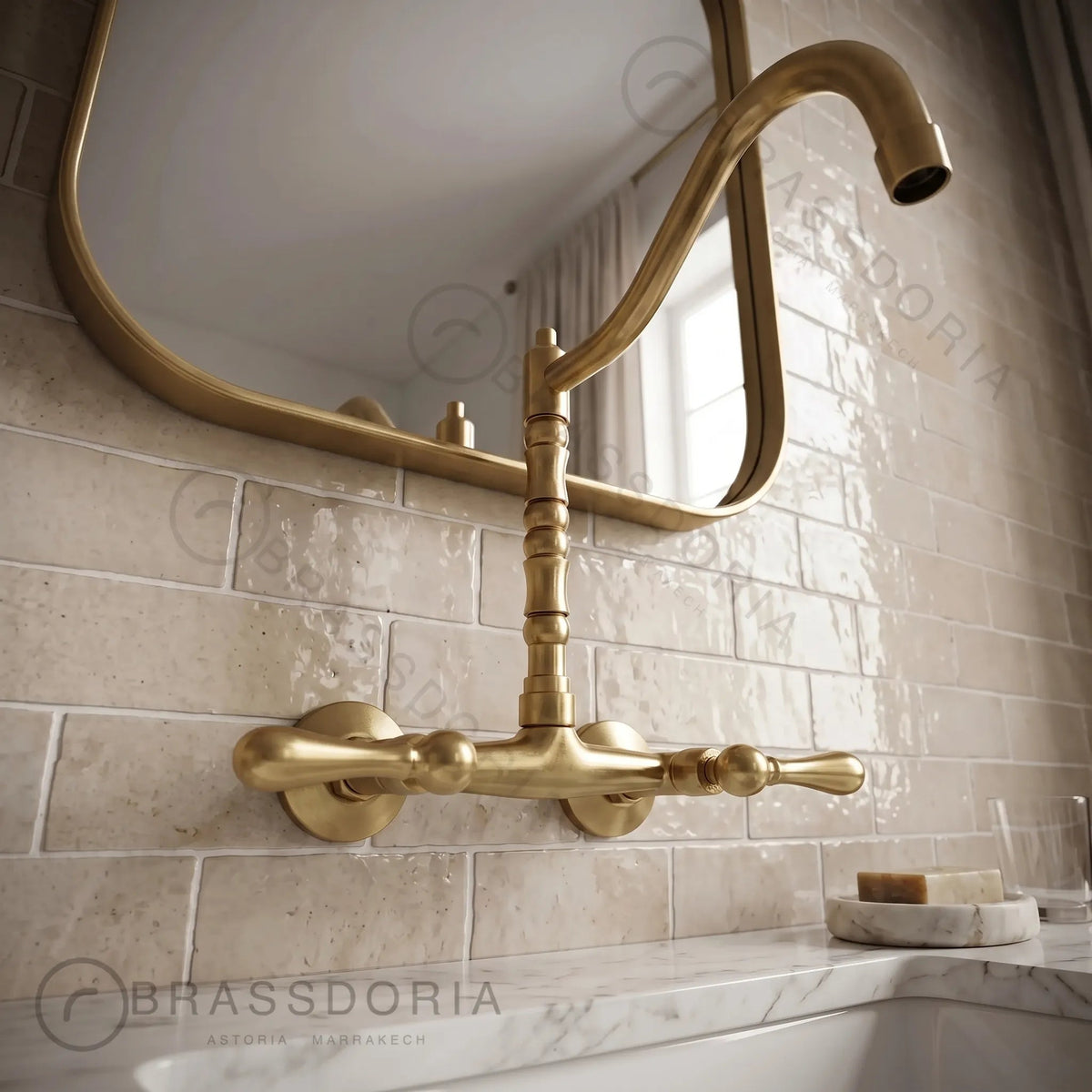 Wall Mounted Brass Antique Faucet for Bathroom and Kitchen - BRASSDORIA