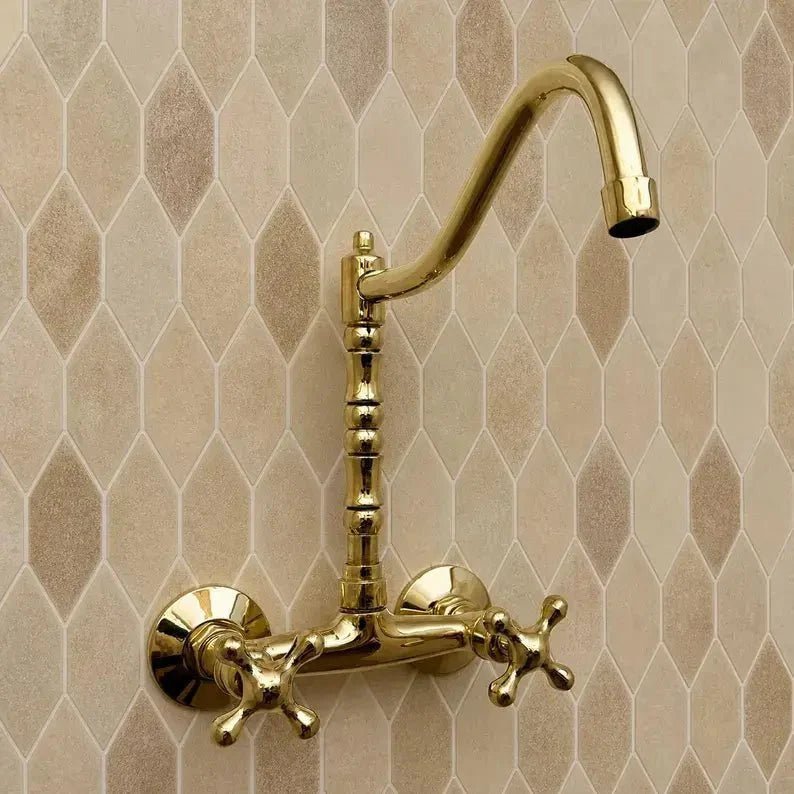 Wall Mounted Brass Antique Faucet for Bathroom and Kitchen - BRASSDORIA