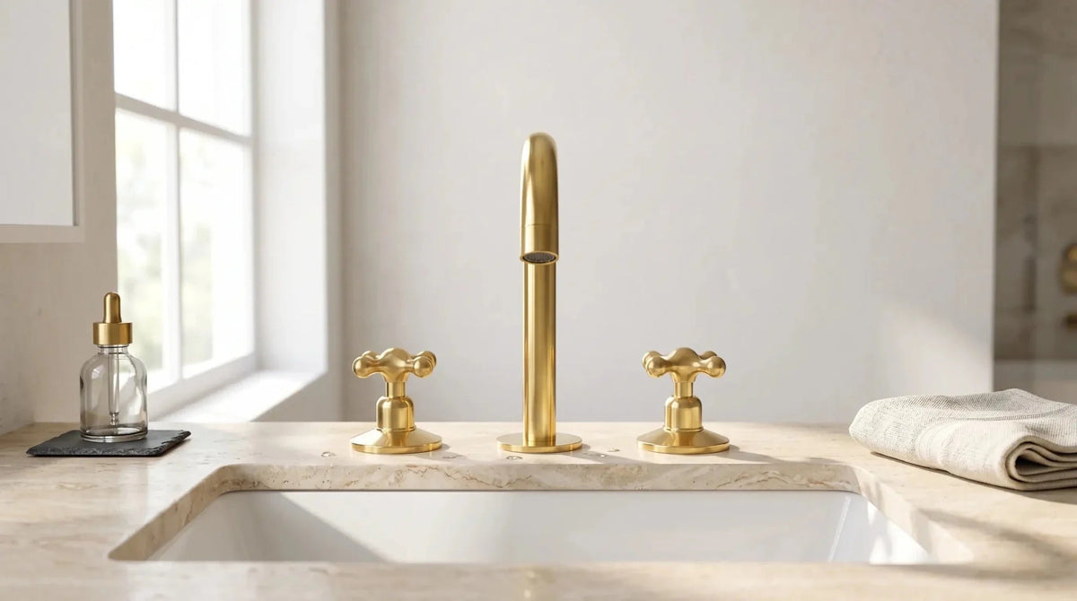 Widespread 3 Holes Solid Brass Faucet, Antique Brass Kitchen Deck Mounted Faucet - BRASSDORIA