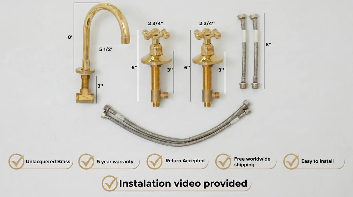 Widespread 3 Holes Solid Brass Faucet, Antique Brass Kitchen Deck Mounted Faucet - BRASSDORIA