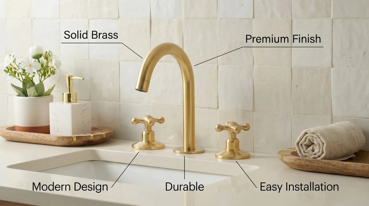 Widespread 3 Holes Solid Brass Faucet, Antique Brass Kitchen Deck Mounted Faucet - BRASSDORIA