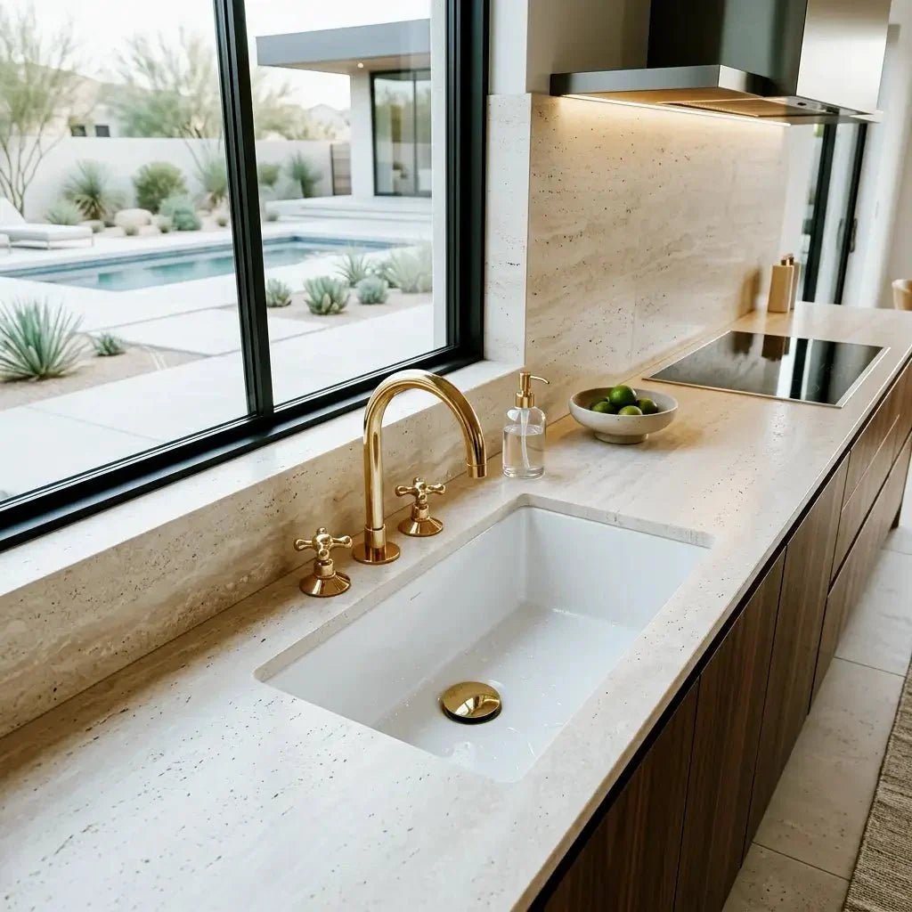 Widespread 3 Holes Solid Unlacquered Brass Faucet, Vanity Sink Bathroom Tap - BRASSDORIA