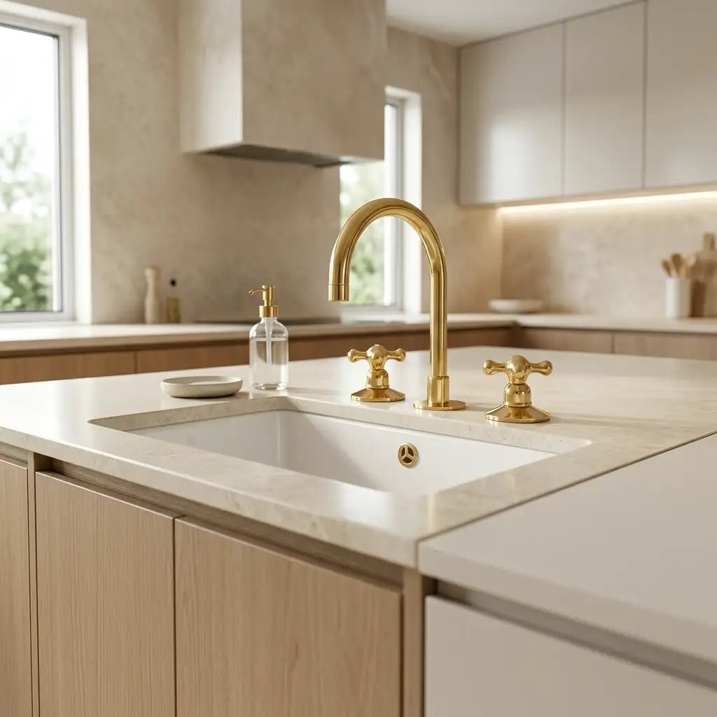Widespread 3 Holes Solid Unlacquered Brass Faucet, Vanity Sink Bathroom Tap - BRASSDORIA