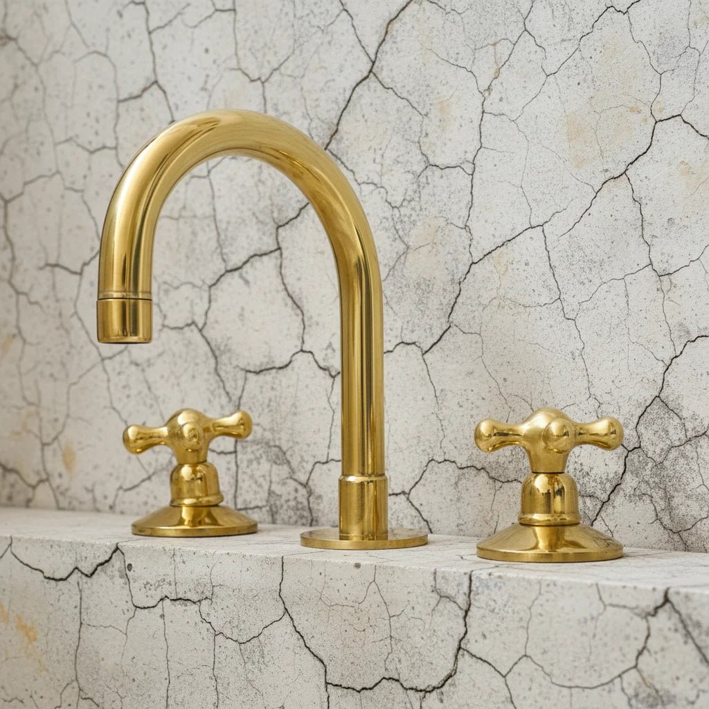 Widespread 3 Holes Solid Unlacquered Brass Faucet, Vanity Sink Bathroom Tap - BRASSDORIA