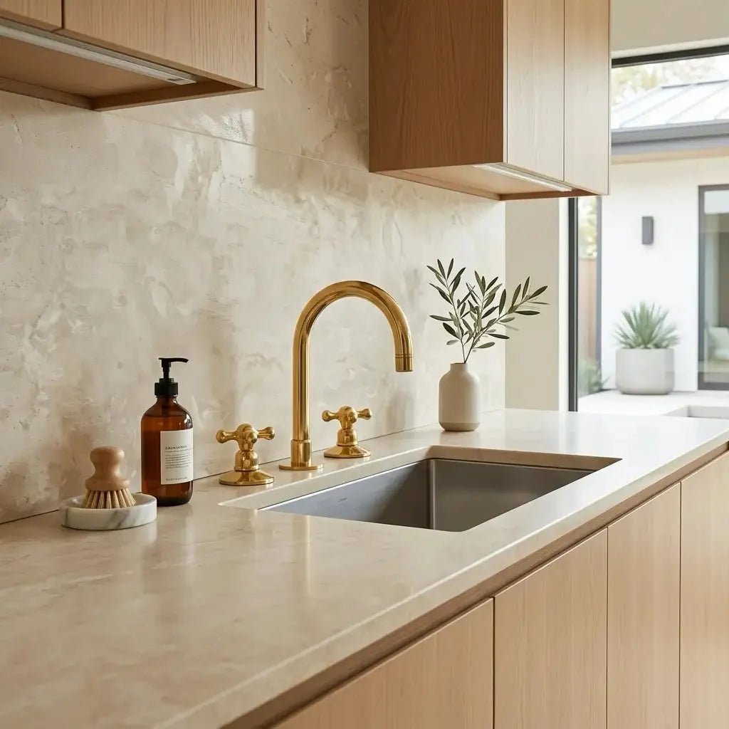 Widespread 3 Holes Solid Unlacquered Brass Faucet, Vanity Sink Bathroom Tap - BRASSDORIA