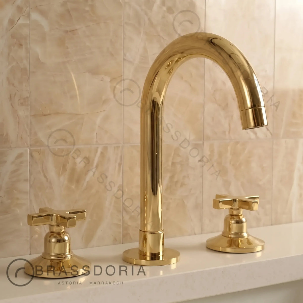 Widespread 3 Holes Solid Unlacquered Brass Faucet, Vanity Sink Bathroom Tap - BRASSDORIA
