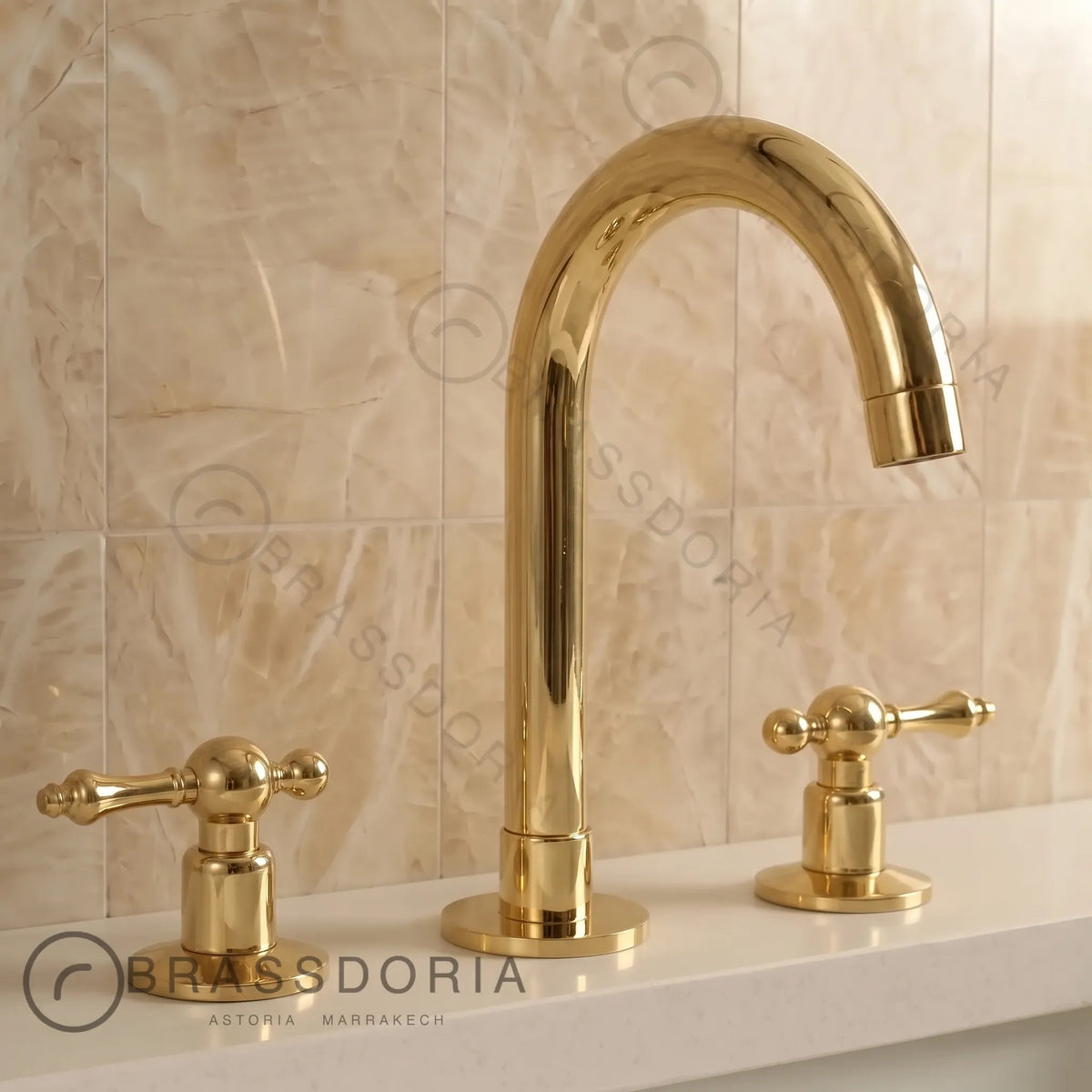 Widespread 3 Holes Solid Unlacquered Brass Faucet, Vanity Sink Bathroom Tap - BRASSDORIA