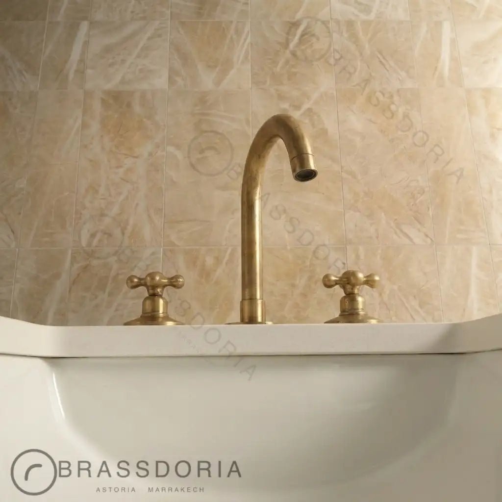 Widespread 3 Holes Solid Unlacquered Brass Faucet, Vanity Sink Bathroom Tap - BRASSDORIA