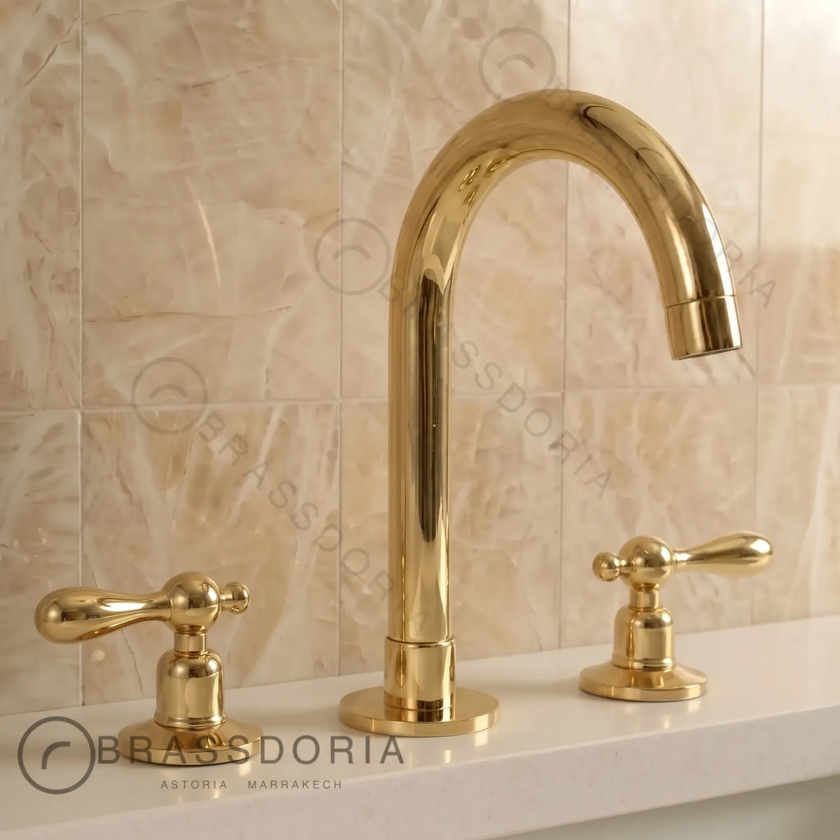 Widespread 3 Holes Solid Unlacquered Brass Faucet, Vanity Sink Bathroom Tap - BRASSDORIA
